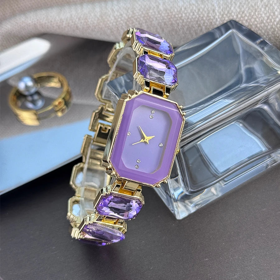 Women'S Large Section Rhinestone Chain Rectangular Color Case Rhinestone Dial Fashion European and American Style Ladies Watch