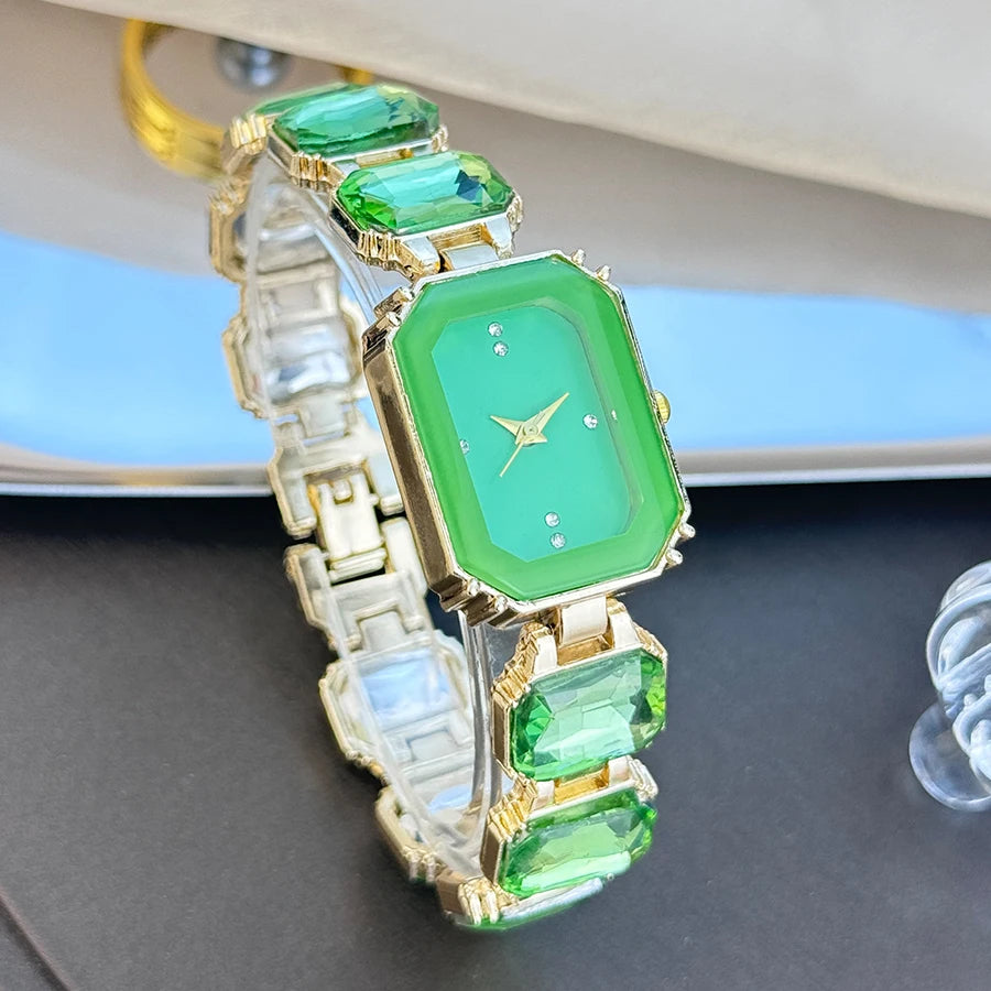 Women'S Large Section Rhinestone Chain Rectangular Color Case Rhinestone Dial Fashion European and American Style Ladies Watch