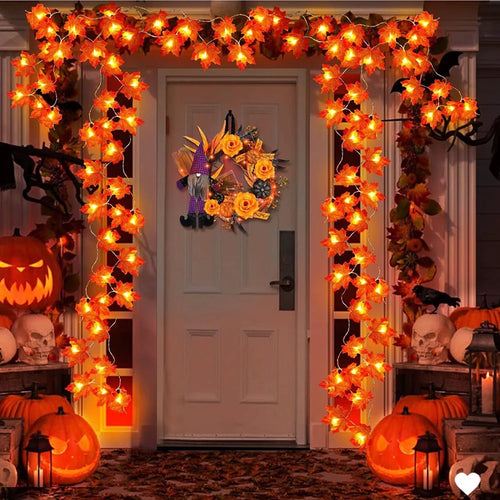 2/3/6M Halloween LED Lights String,Artificial Maple Leaf Lantern Garland,Halloween Christmas Thanksgiving Day Home Decorations