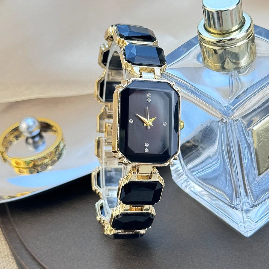 Women'S Large Section Rhinestone Chain Rectangular Color Case Rhinestone Dial Fashion European and American Style Ladies Watch