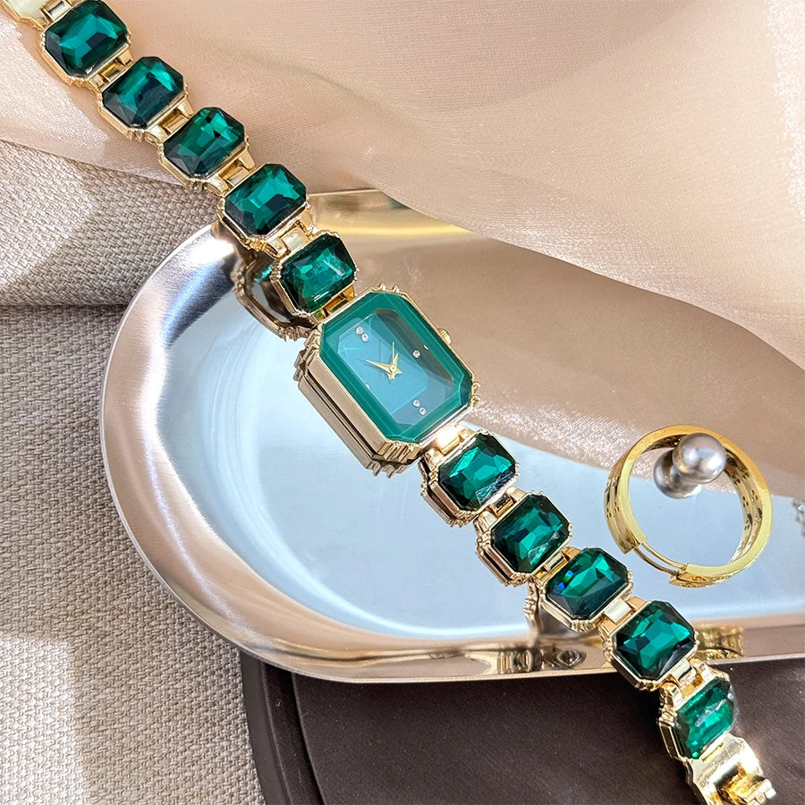 Women'S Large Section Rhinestone Chain Rectangular Color Case Rhinestone Dial Fashion European and American Style Ladies Watch