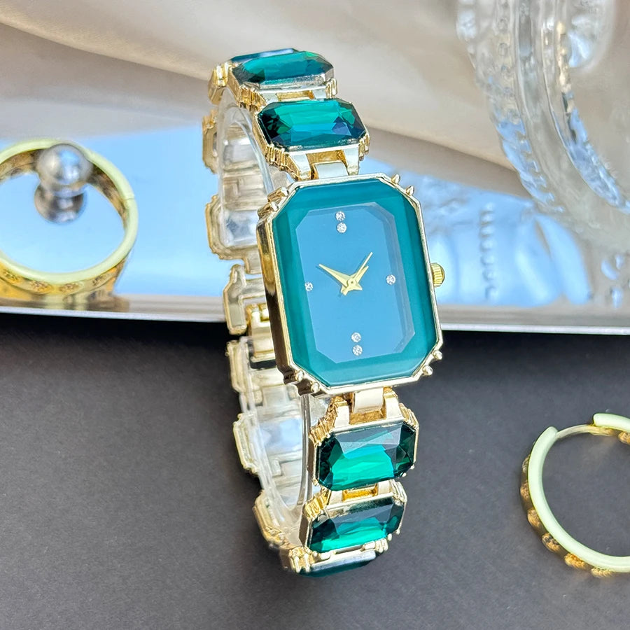 Women'S Large Section Rhinestone Chain Rectangular Color Case Rhinestone Dial Fashion European and American Style Ladies Watch