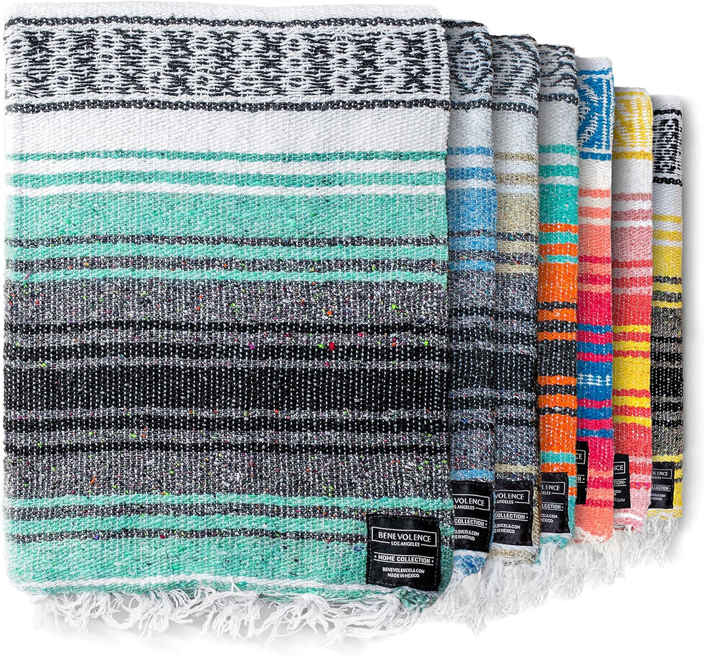 Authentic Handwoven Mexican Blanket | Yoga Blankets, Outdoor, Picnic, Beach, Camping | Equestrian Saddle | Serape 50X70 Inches - Mint, Pack of 1