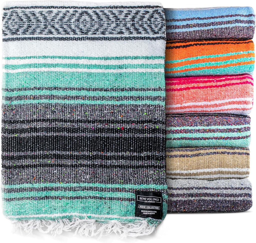 Authentic Handwoven Mexican Blanket | Yoga Blankets, Outdoor, Picnic, Beach, Camping | Equestrian Saddle | Serape 50X70 Inches - Mint, Pack of 1